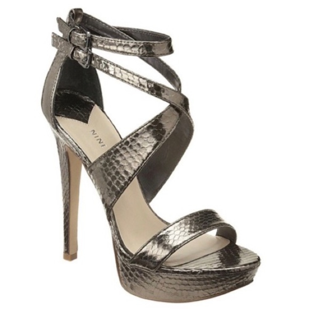 Nine West HENRIKA PEWTER Faux SNAKE High Heel Stiletto Sandals